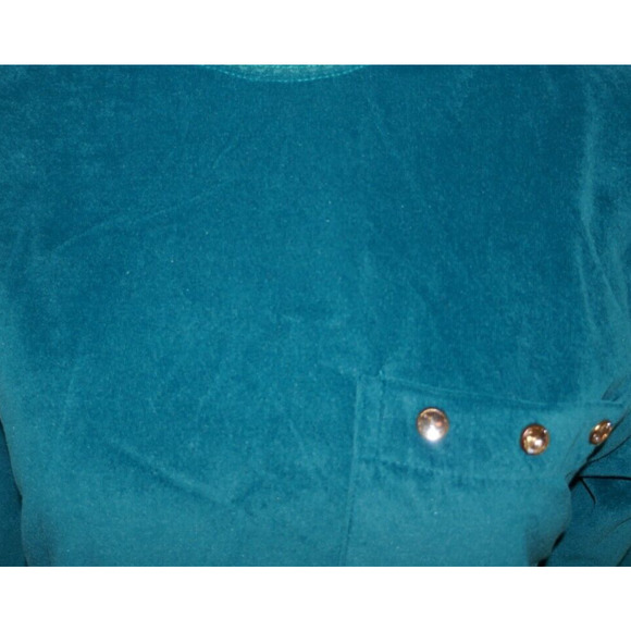 Teal Velveteen Pullover Longsleeve Mock Turtle Neck Small Vintage Haband for Her - Picture 14 of 16